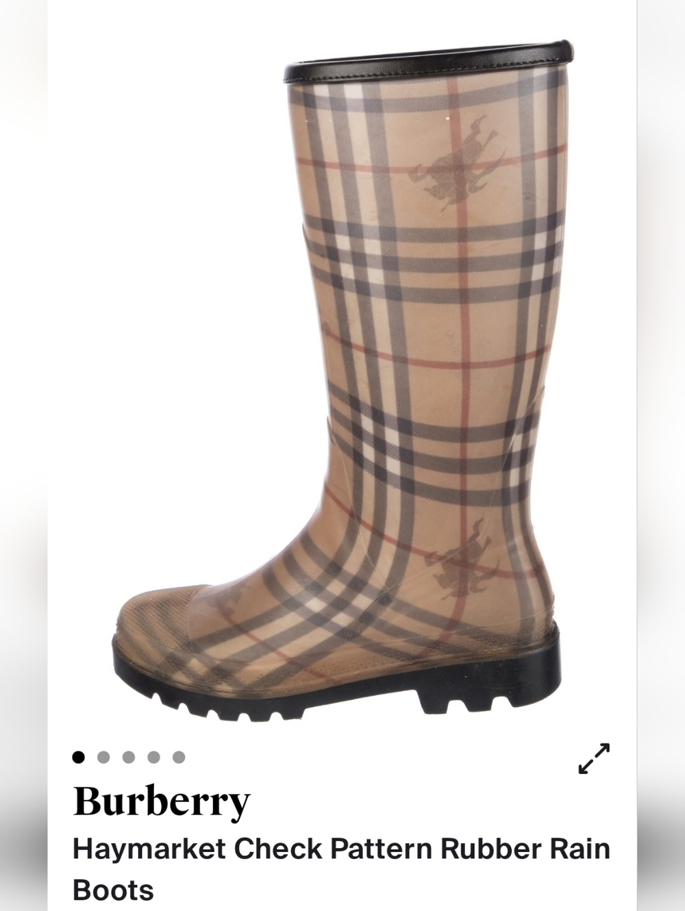 Burberry Classic Haymarket Rain Boot with Brown Trim